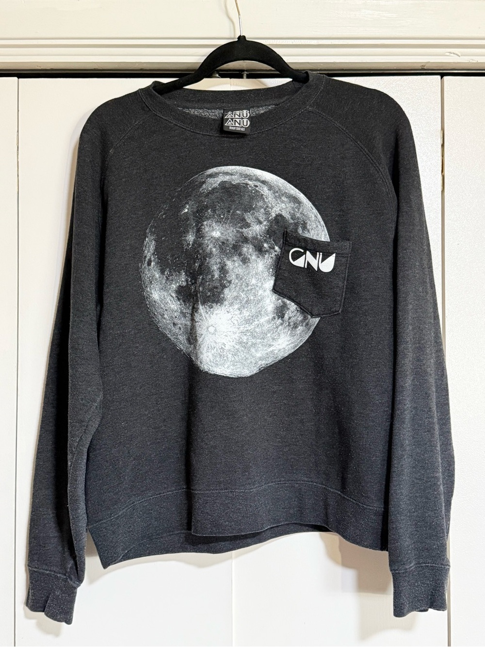 GNU Moon Graphic Snowboard Crewneck Sweatshirt Charcoal Gray Size Medium - Picture 3 of 12